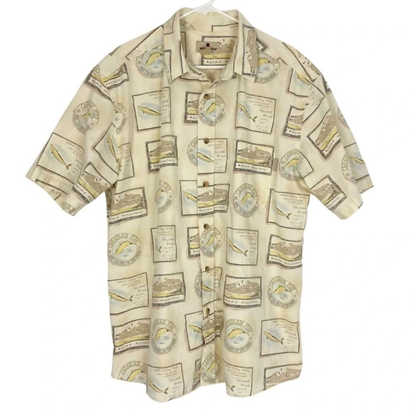 Woolrich Moccasin Fish Frames Retro Button Down Shirt Mens Large Vintage Style - Picture 1 of 9